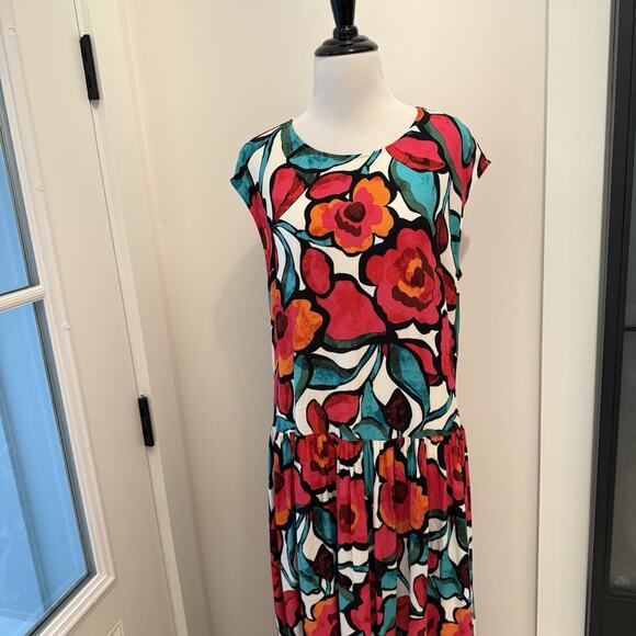 Anthropologie Corey Lynn Calter Tiered Short Sleeve Dress Size Medium Floral - Picture 6 of 16
